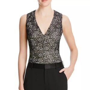 Alice + Olivia Zooey Black Seamed Lace Bodysuit